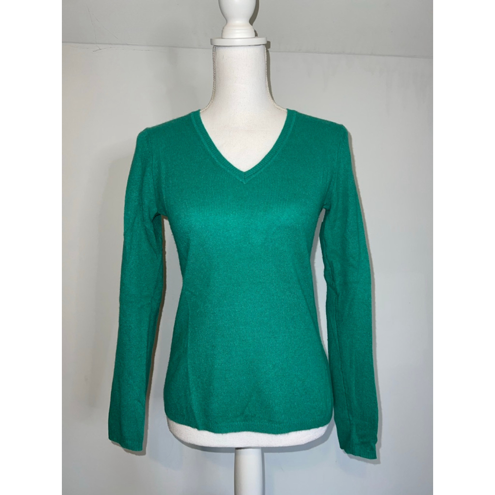 Women's Charter Club Green Cashmere V-Neck Sweater XS
